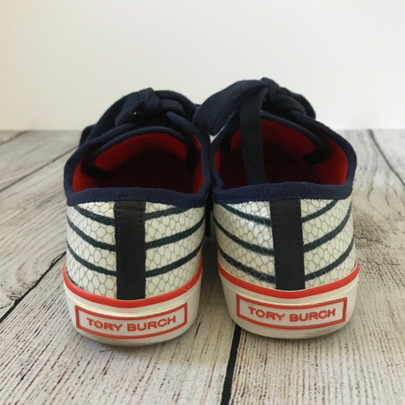 Tory Burch Millie Sneaker - Stripe Snake Print/Grosgrain Size 7 - Picture 6 of 12
